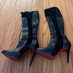 CHRISTIAN LOUBOUTIN Women's Sz EU 38 US 7.5 BOURGE Black Leather Knee High Boots
